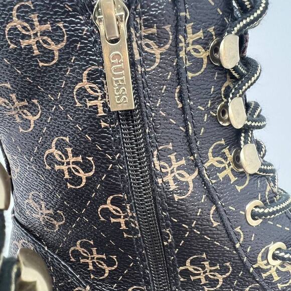 Guess Women's GW Fearne Combat Boots Size 9.5  Black & Gold Chunky Sole - Picture 7 of 15